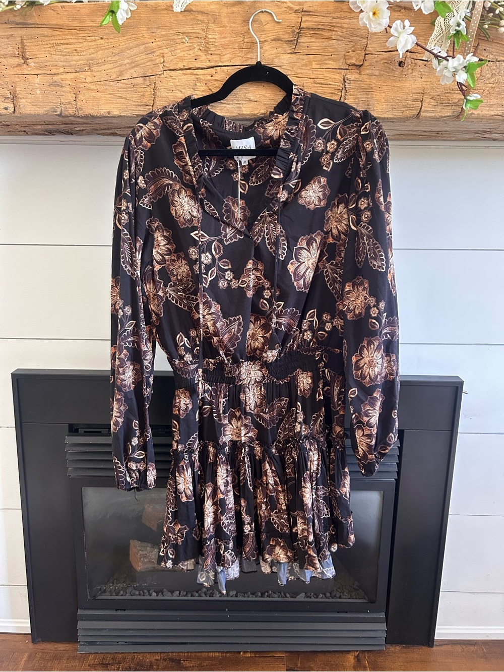 NWT Misa Los Angeles Black and Bronze Floral Mini Dress - Picture 10 of 11